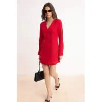 Trendyol TRENDYOLMİLLA Dames Rood Effen Kort / Mini Lang Avond / Dagelijks Blazer Jurk Jurken