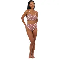 Brave Soul Dames/Dames Polka Dot Hoge Taille Tweedelig Badpak (Bruin/wit)
