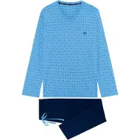 Hom Pyjama lang ' Alan ' lichtblauw / donkerblauw
