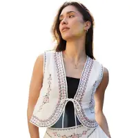 Threadbare Dames Geometrisch Patroon Vest (Crème)