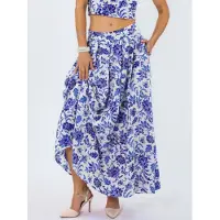 Busem Floral Hoge Taille Midi A-Lijn Plissé Rok
