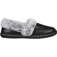 SKECHERS Dames Cosy CampF Leren Slippers (Zwart)
