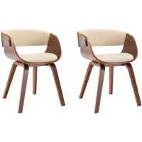 vidaXL Eetkamerstoelen 2 st gebogen hout en kunstleer crèmekleurig