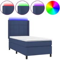 vidaXL Boxspring met matras en LED stof blauw 90x190 cm