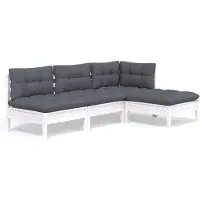 vidaXL 4-delige loungeset voor de tuin met kussens, wit, van grenenhout