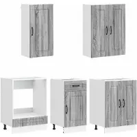 vidaXL Keukenelement KALMAR, 5 stuks, grijs Sonoma, houtfineer