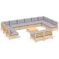 vidaXL 13-delige Loungeset met grijze kussens massief grenenhout