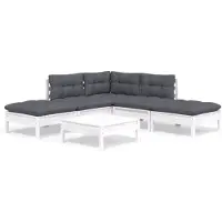 vidaXL 6-delige loungeset voor de tuin met kussens, wit, van grenenhout