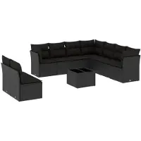 vidaXL 10-delige Loungeset met kussens poly rattan zwart
