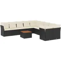 vidaXL 11-delige Loungeset met kussens poly rattan zwart