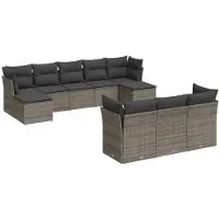 vidaXL 10-delige loungeset voor de tuin met kussens, grijs, polyrotan