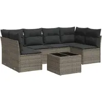 vidaXL 7-delige Loungeset met kussens poly rattan grijs