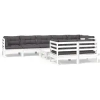 vidaXL 9-delige loungeset voor de tuin met kussens, wit, massief grenenhout