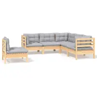 vidaXL 5-delige loungeset voor de tuin met grijze kussens, gemaakt van grenenhout