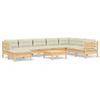 vidaXL 9-delige Loungeset met crèmekleurige kussens massief grenenhout