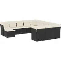 vidaXL 12-delige loungeset voor de tuin met kussens, zwart, polyrotan