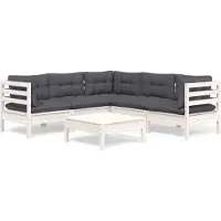 vidaXL 6-delige loungeset voor de tuin met kussens, wit, massief grenenhout