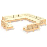 vidaXL 13-delige Loungeset met crèmekleurige kussens grenenhout