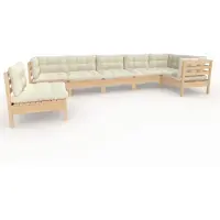 vidaXL 7-delige Loungeset met crèmekleurige kussens grenenhout