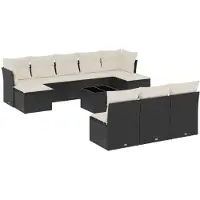 vidaXL 11-delige tuinmeubelset met kussens, zwart, polyrotan