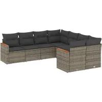vidaXL 8-delige tuinmeubelset met kussens, grijs, polyrotan