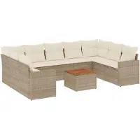 vidaXL 10-delige tuinmeubelset met kussens, beige, polyrotan
