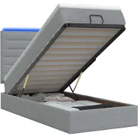 vidaXL Ottomanbed met matras en LED-verlichting, lichtgrijs, 80 x 200 cm, stof