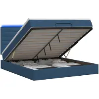 vidaXL Ottomanbed met matras en blauwe LED-verlichting, 140 x 190 cm, met stoffen bekleding