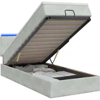 vidaXL Ottomanbed met matras en LED-verlichting, lichtgrijs, 90 x 200 cm, fluweel