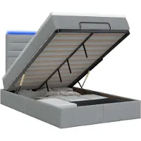 vidaXL Ottomanbed met matras en LED-verlichting, lichtgrijs, 120 x 200 cm, stof