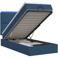 vidaXL Ottomanbed met matras en blauwe LED-verlichting, 90 x 190 cm, met stoffen bekleding