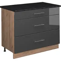 Vicco Keukenonderkast Fame-Line, Antraciet Hoogglans/Goudkleurig Eiken, 100 cm, WB Antraciet