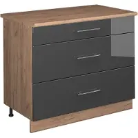 Vicco Keukenonderkast Fame-Line, Antraciet Hoogglans/Goudkleurig Eiken, 100 cm, WB Eik