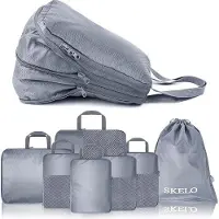 Unyqoos Compressiepakzakken, set van 7 – Reisorganizer met dubbele compressiefunctie, 2x 40x26x10 cm + 4x 20x26x10 cm + schoenzak 37x47 cm, gemaakt van ripstop-nylon, met SBS-ritssluitingen