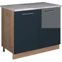 Vicco Wastafelkast Fame-Line Donkerblauw hoogglans/Goudkleurig Eiken 100 cm, WB Marmer, Model 61970