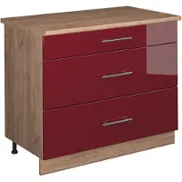 Vicco Keukenonderkast Fame-Line, Bordeauxrode hoogglans/Goudkleurig Eiken, 100 cm, WB Eik