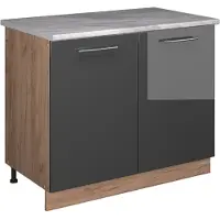 Vicco Wastafelkast Fame-Line, Antraciet Hoogglans/Goudkleurig Eiken, 100 cm, WB Marmer