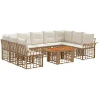 vidaXL Tuinbank Set 10 st Natuurlijk en Crème Wit poly rattan