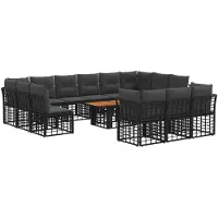 vidaXL Tuinset met 14 stukken, zwart en donkergrijs, van polyrotan