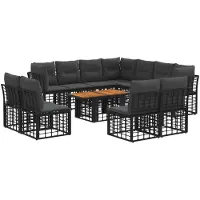 vidaXL Tuinbank Set 12 st Zwart en Donkergrijs poly rattan