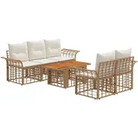 vidaXL Tuinbank Set 6 st Natuurlijk en Crème Wit poly rattan