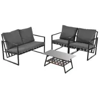 Famanu tuinmeubelset - voor 4 personen - loungeset - 1 sofa - 2 fauteuils - 1 salontafel - maximaal 150 kg draagvermogen - inclusief kussens