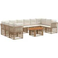 vidaXL Tuinbank Set 11 st Natuurlijk en Crème Wit poly rattan