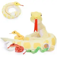 Sonstiges Enorme pluche slang, XXL, 200 cm, geel, met 3 kleine pluchen baby's. Ideaal als knuffel, slaaphulp, decoratie of cadeau
