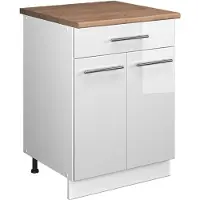 Vicco Onderkast voor spoelbak/kookplaat Fame-Line, Wit Hoogglans/Wit, 60 cm met lade, WB Eik