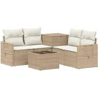 vidaXL Bankstel 6 st Beige en Crème Wit Poly Rattan en Staal