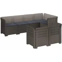 vidaXL 7-Persoons Tuinbank met Kussens Rieten Look PP Lichtgrijs