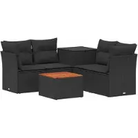 vidaXL Set van 6 zitplaatsen, zwart, van polyrotan en staal
