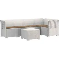 vidaXL - 5-Zits - Tuinbank - met - Kussens - Rattanlook - PP - Wit