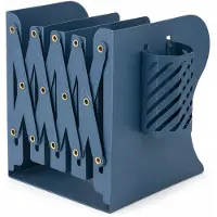 OEM VHV - Bureau Boekenrek - Uitschuifbare metalen bureauorganizer met pennenhouder - Geschikt voor studeerruimte, kantoor en klaslokaal - Blauw